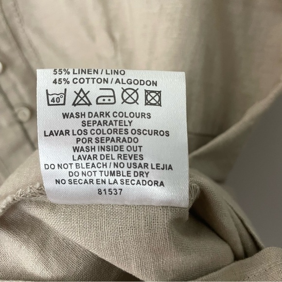 Atmosphere Button Front Crop Shirt Sz 12 Beige Linen Cotton Cap Sleeve Top - Picture 10 of 10